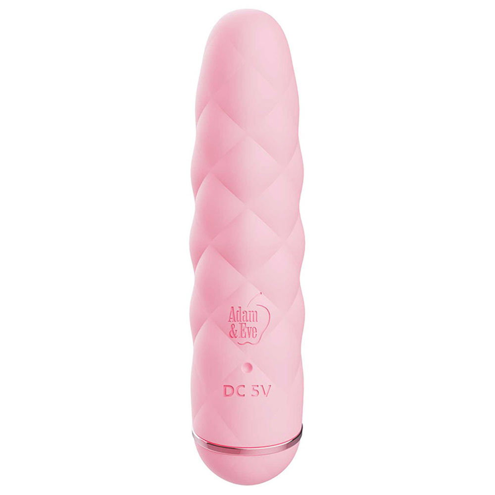 Adam & Eve Pillow Talk Bullet Vibrator in pink, a small silicone bullet vibe with textured handle